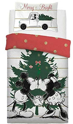 Sleepdown Mickey and Minnie Mistletoe Kisses Duvet Cover Quilt Bedding Set with Pillowcase (Single)