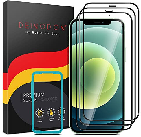DEINODON Panzer Schutz Glas für iPhone 12 Mini [2 Stück] Full Screen Displayschutz mit Rahmen [Militärniveau 9H+ Bruchsicherheit] Antistatik Schutzglas Kristallklar Schutzfolie Schwarz Rand