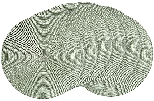 AHHFSMEI Platzsets, runde, geflochtene Tischsets für Esstische, natürliche gewebte hitzebeständige Platzsets, 38,1 cm, 6er-Set (Salbeigrün)