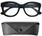 Stilvolle Retro Lesebrille Dicker Rahmen und großen Gläsern, Gratis Etui, Kunststoff Brillengestell mit Federscharnier (Schwarz), Lesehilfe Damen +1.0 Dioptrien