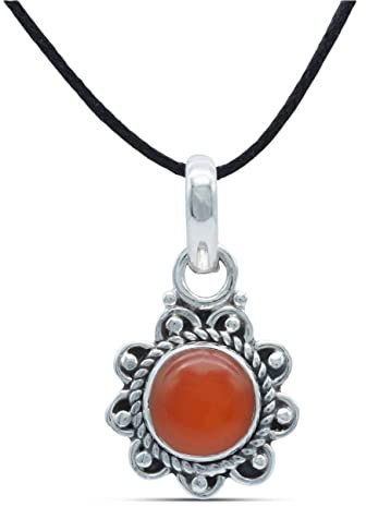 mantraroma Kettenanhänger 925 Silber Karneol orange roter Stein Edelstein Kettenanhänger Damen Sterling Silber Halskette Anhänger Geschenk (MAH-160-16)