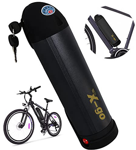 X-go Ebike Akku 36V 10.4AH 364Wh Lithium Ionen Mountainbike Akku Pack Flasche Typ 4 Pin Geeignet für 200W 250W 350W Elektrofahrräder mit Ladegerät und Halterung (Schwarz 36V 10Ah 4 Pin)