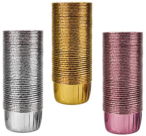 Cupcake Paper Foil Metallic Cupcake Wrappers Baking Cup Muffin Cases Cake Liners for Dessert Wedding Party Gold/Silver/Rose Gold 150 Pieces
