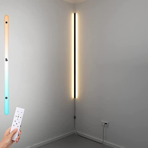 LANMOU Lange LED Wandlampe Innen mit Stecker, Schwarz Eck Wandleuchte Dimmbar 3000K/4000K/6000K Aus Aluminium mit Fernbedienung, Modern Wandbeleuchtung für Wohnzimmer, Schlafzimmer, 90 * 5 * 4cm