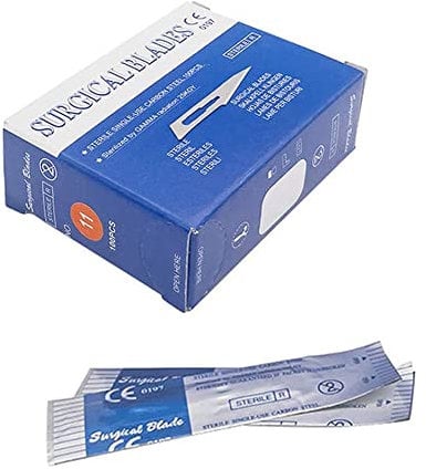 ABMRO 100 Pièces Stérile #11 Lames Chirurgicales Médicales Lame De Rasoir Pour Dentaire, Dermaplaning, Dissection, Podiatrie, Toilettage, Élimination De L'acné