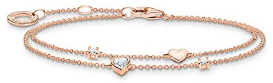 Thomas Sabo Damen Armband mit Herzen und weiße Steine roségold, 925er Sterlingsilber mit 750 Roségold Vergoldung, Länge: 16-19 cm, A2057-416-14-L19V