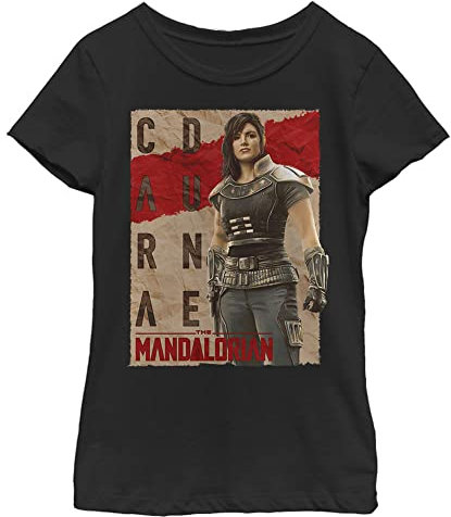 STAR WARS Mandalorian Cara Dune Poster Girls Short Sleeve Tee Shirt, Black, Medium