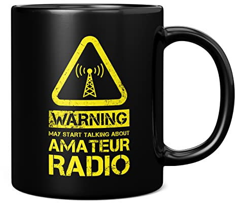 Mug Monster - Warning May Start Talking About Amateur Radio Funny Gift Mug - Ceramic Coffee Cup, Gift for Men or Women, Extra Large and Giant Available, 11oz Black