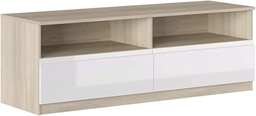 CAESAROO Mobile soggiorno porta Tv 160 cm Bianco lucido e Rovere con due cassetti e due vani serie Oslo - Rovere e Bianco
