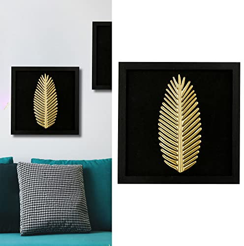 3D Wandbild Skulptur Feder│ Metall 32x32cm schwarz gold │Bild Dekobild Metallbild (1 x 3D Wandbild Feder)