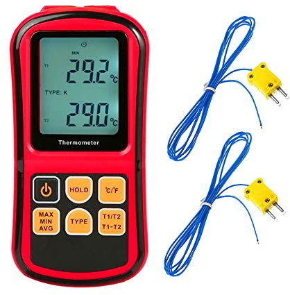 Mengshen Digitales Thermometer, 2 Kanal K-Typ Thermoelement Sondensensor Temperaturmessgerät für K/J/T/E/R/N/S-Typ, -200 ℃ bis 1372 ℃ (-328 ℉ bis 2501 ℉)