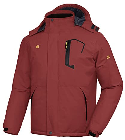 geeksport Winterjacke Herren Warm Parka Winter Wasserabweisend Gefüttert Berg-Skijacke Abnehmbarer Kapuze Snowboardjacke Winddicht Outdoorjacke Wein Rot M