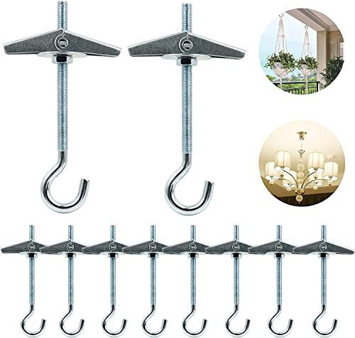 KOMUNJ 10PCS Haken Kippdübe, Haken Deckenhaken Set, Deckenhaken Set Für Pflanzen Rigipsdecke Haken Federklapp Hakendübel Hohlraumdübel Haken Deckenmontage für Pflanzen Lampe
