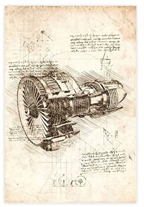 FISH DRAGATE Vintage-inspirierte Skizzen, Patent-Jet-Engine, Leinwand, Poster, Schlafzimmer, Dekoration, Sport, Landschaft, Büro, Raumdekoration, Geschenk, Rahmen-Stil, 50 x 75 cm