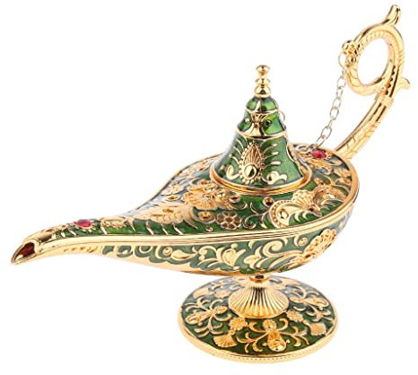 pistro Grüne Genie Lampe Aladdin Genie Lampe Metall Geschnitzt Legend Lampe