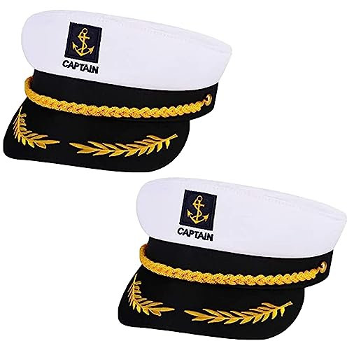Kapitänsmütze 2pcs Verstellbare Yacht Schiff Boot Marine Mütze Damen Männer Erwachsene Matrosenmütze Seemann Hut für Karneval Mottoparty Partys Cosplay,Weiß