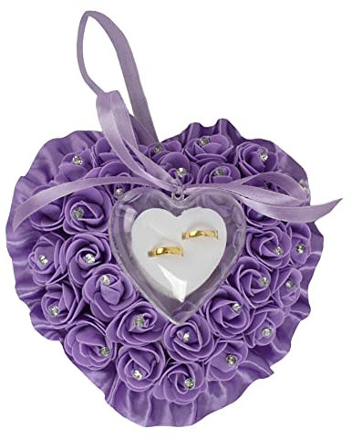 Ringkissen Hochzeit Ring Kissen Herzform Ringbox,Spitze Kristall Ringkissen,Rosen Ehering-Kissen mit Satinband, Paar Ring Kissen Hochzeit Herz Kissen für Braut Ringe Ringträger für Eheringe Verlobung