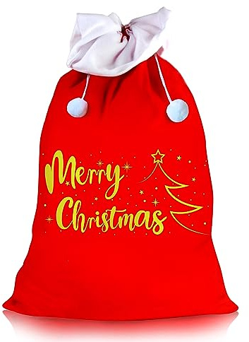 VEYLIN Große Weihnachtssäcke, 110×70 cm, goldfarben, bedruckt, Filz, Jumbo-Weihnachtsmann-Geschenkbeutel, Kordelzug, Strumpf, Verpackung, Dekoration