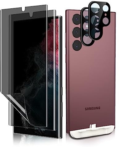 NicMool Privacy Schutzfolie für Samsung Galaxy S22 Ultra 5G, 2 Stück Weich TPU Sichtschutz Folie + 2 Stück Kameraschutz Panzerfolie, Anti-Spy Displayschutzfolie für Samsung Galaxy S22 Ultra 5G