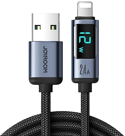 Joyroom S-AL012A16 Prism Series 2,4 A USB-A auf Lightning-Digitalanzeige, Schnelllade-Datenkabel, 1,2 m, Schwarz