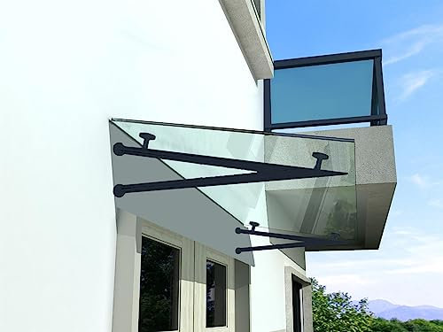 BuyLando.Shop - (Typ-7016) Glasvordach VSG Türdach Hausdach Pavillion Pergola Überdachung inkl Ral7016 Halter (V-Träger, 170x90cm Klarglas)