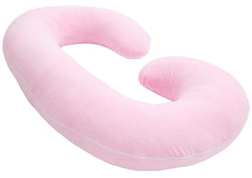 1 MIDDLE ONE C Shaped Pregnancy Pillow Cover, Breathable Velour Replacement Maternity Pillow Case with Zipper, Cover Only (Pink)