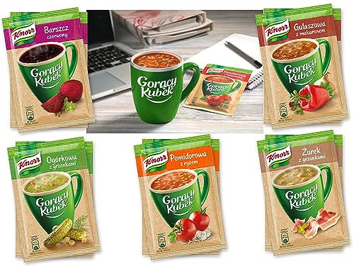 Polish Hamper Bag Cellophane Bag KNORR Gorący Kubek Hot Cup Instant Soup with noodles or croutons 5 x 15g assorted flavours tomato soup,goulash soup, forest mushroom soup,zurek,cucumber soup,