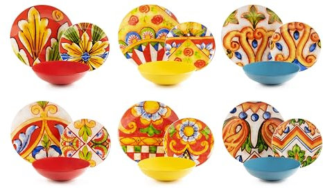 Excelsa Caltagirone Servizio Piatti 18 Pezzi, Porcellana e Stoneware, Decoro Multicolore, 6 Persone