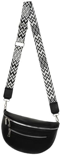 Bauchtasche Umhängetasche Crossbody-Bag Hüfttasche Kunstleder Italy-Design (Black)