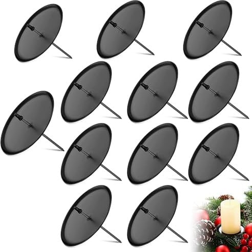 MEISO 12 Stück Adventskranz Kerzenhalter, Metall Kerzenständer, 6 cm / 2.4 Zoll Kerzenteller Kerzenstecker mit Dorn, für Adventskranz Weihnachten Kerzenteller(Schwarz)
