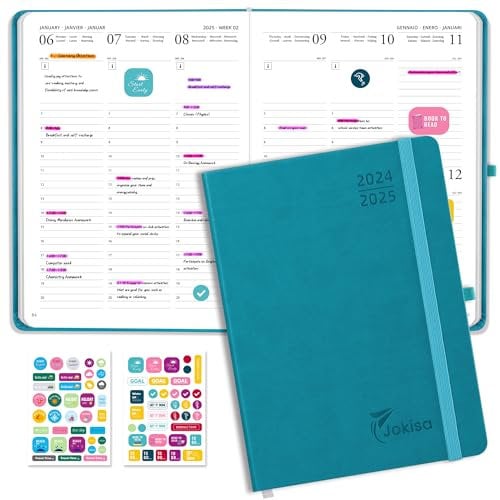 Jokisa Kalender 2025 Buchkalender, Terminplaner 2025 als Semesterplaner ca. A5 (22 x 16 cm), 17-Monate-Terminplaner mit Wochenplaner-1 Woche 2 Seite (Aug.2024-Dez.2025) (Blau, 22 x 16 cm)