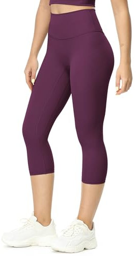 icyzone Damen Sport Leggings 3/4 Hohe Taille Gym Capri Blickdicht Yogahose Sporthose (Magenta Purple, M)