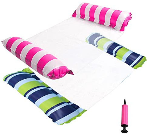 Hamaca Piscina 2pcs, Colchonetas Inflables Piscina, PortáTil Colchonetas Piscina Grandes, 4-En-1 Hamaca Hinchable Piscina, Flotadores Piscina con Bomba de Aire (Dizhilv-Rojo)