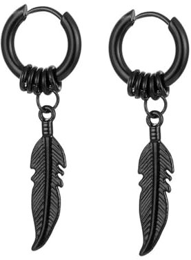 Creolen Edelstahl, Creolen Damen Schwarz Reifen mit Feder Ohrringe Damen