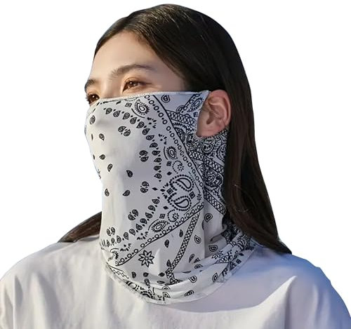 Komonee Paisley Neck Warmer White Face Mask Ear Loops Gaiter Balaclava Snood Scarf Men Women Cycling Bike Halloween