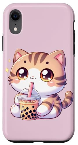 Kawaii Cat Bubble Tee Boba Tee Anime Neko Case for iPhone XR