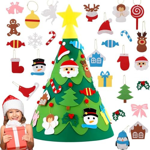 NEWUPZSI 3D DIY Filz Weihnachtsbaum Toddler DIY Christbaum Handgemachte Tannenbaum Verzierungen Neues Jahr Spielzeug für Kinder Hause Tür Weihnachtsdekoration
