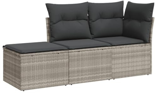vidaXL 3-TLG. Garten-Sofagarnitur mit Kissen Hellgrau Poly Rattan
