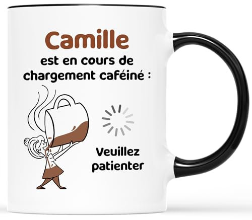 CADEAU PLUS Mug Personnalisé Prénom - Chargement Caféiné - Cadeau Original, Tasse à Café Originale, Mug Humour, Tasse Humour Femme