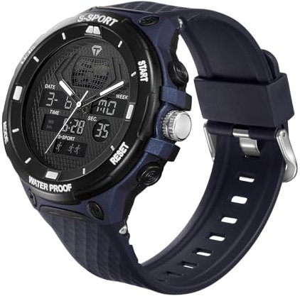 CIVO Reloj Hombre Digital Militar: Deportivo Reloj de Pulsera Silicona Azul - Analogico Cronometro LED Impermeable 50M