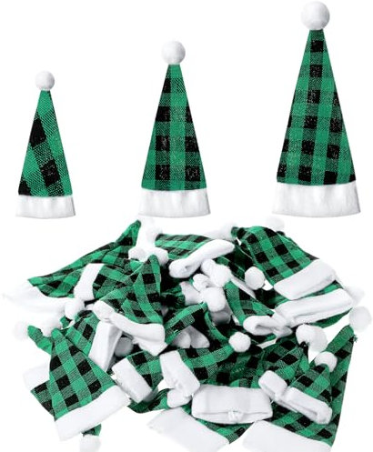 SATINIOR 48 Mini Weihnachtsmützen Nikolausmütze Klein Weihnachtsmann Mütze Weihnachtshut Santa Hüte für Mini Weinflaschen Mütze Lutscher Hüte Puppenhaus Weihnachtsfeiern Deko (Schwarz Grün)