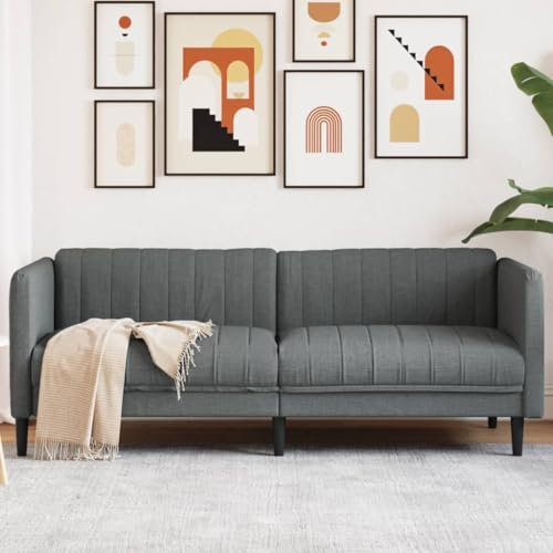 IKAYAA Sofa 3 Sitzer mit Kissen Chesterfield Sofas Chesterfield Couch Chesterfield Sessel Stoff Dunkelgrau