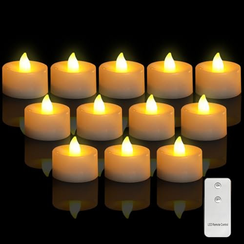 12 Stück LED Teelichter, Wasserdichte Flammenlose LED Kerzen LED Outdoor Kerzen mit Fernbedienung Timer und Elektrische Flackernde Batteriebetriebene Kerze für Hochzeit Weihnachten Halloween Deko (A)