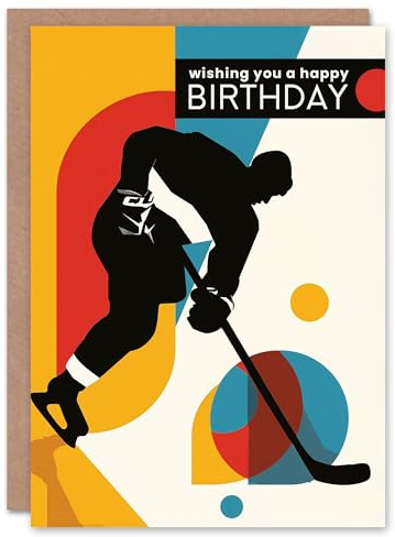 Artery8 Sport Ice Hockey Player Colourful Geometric For Him Or Her Art Birthday Personalised Card