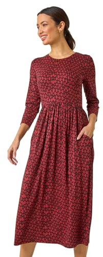 Roman Originals Maxi Dress with Pockets for Women UK Ladies Stretchy Jersey Midi Elasticated Gathered High Waist Skater Swing Fit Flare Office Work Smart Casual Boho - Rust - Size 18