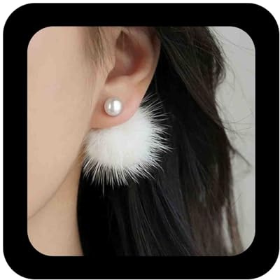 Enautoabs Winter Pom Pom Ohrringe Weiß Flauschige Ohrstecker Pom Pom Ball Ohrringe Kunstpelz Ball Ohrringe Flauschige Pom Baumeln Ohrringe Schmuck Für Frauen (Dreieck Stil)