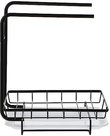Cabilock Wall-Mounted Kitchen Rag Rack and Sponge Dishcloth Rack, Black Dual-Purpose Two-bar Draining Storage Holder for Kitchen Cleaning Cloths and Sponges