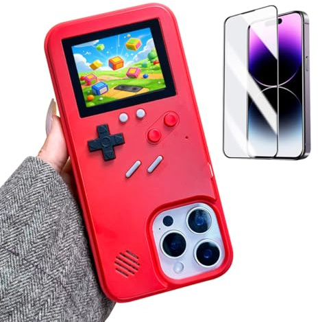 ERAKOLE Schutzhülle für iPhone 16 Pro, Gamer-Design, Retro-Videospiel, spielbare Handyhülle, klassische kreative Geburtstagsgeschenke, stoßfeste lustige Hülle für iPhone, Rot