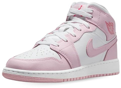 Nike Chaussures Air Jordan 1 Mid (GS) Code DQ8423-608 Blanc, Blanc et rose., 36.5 EU