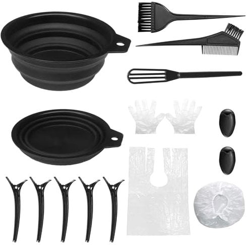 12 Pcs Hair Dye Bowl and Brush Kit, DIY Beauty Salon Hair Dye Bleaching Tools Kit, Tint Brush, Mixing Bowl, Highlighting Comb, Ear Cover, Shawl, Gloves, Hairdressing Clips